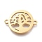 304 Stainless Steel Hollow Links Connectors, Laser Cut, Flat Round With Tree, Golden, 15.5x20x1mm, Hole: 1.5mm