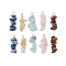 10Pcs 5 Colors 12 Constellation Natural Aquamarine & Citrine & Rose Quartz & Tiger Eye & Lapis Lazuli Pendants, Chip Charms with 304 Stainless Steel Loops, Golden & Stainless Steel Color, Taurus, 22~24x8~10x7~9mm, Hole: 2.5~3mm, 2pcs/color