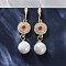 Brass Micro Pave Clear Cubic Zirconia Dangle Earrings, with ABS Imitation Pearl, Rack Plating, Long-Lasting Plated, Lead Free & Cadmium Free, Flat Round, Real 18K Gold Plated, 47x10.5mm