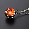 Luminous Round Alloy with Glass Planet Pendant Necklaces, Platinum, Coral, 19.69 inch(50cm)