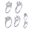 4Pcs 4 Styles Brass Rhinestone Adjustable Ring Components, Prong Ring Settings, Silver, Inner Diameter: 17~17.8mm, 1pc/style