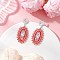 Cross Oval Glass Seed Bead Woven Stud Earrings, with Non-Tarnish 304 Stainless Steel Stud Earring Findings, Red, 57x25mm