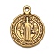 Tibetan Style Alloy Pendants, Saint Benedict Medal, Cadmium Free & Lead Free, Flat Round, Antique Golden, Size: about 21mm long, 18mm wide, 2mm thick, hole: 1mm