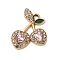 Cherry Alloy Pendants, with Rhinestone & Enamel, Pink, Golden, 21x18.5x4mm, Hole: 2mm