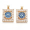 Brass Micro Pave Clear Cubic Zirconia Pendants for Women, Rectangle with Eye, with Resin, Real 18K Gold Plated, Steel Blue, 26~27x20x7~8mm, Hole: 3.5~4x5mm