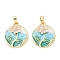 Brass Micro Pave Clear Cubic Zirconia Pendants, Flower, with Enamel, Cadmium Free & Lead Free, Real 18K Gold Plated, 23x20x4mm, Hole: 5.5x3mm