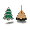 Christmas Printed Wood Stud Earrings for Women, with 316 Stainless Steel Pin, Platinum, Christmas Tree, 15.5~16x13mm, Pin: 0.6mm
