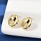 Oval Brass Stud Earrings, Lead Free & Cadmium Free, Long-Lasting Plated, Real 18K Gold Plated, 16x12.5mm
