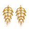 Brass Micro Pave Cubic Zirconia Pendants, Leaf Charms, Real 18K Gold Plated, Moccasin, 21x11x3mm, Hole: 1~1.2mm