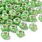 Transparent Resin Rondelle European Beads, with Moon Paillette & Platinum Tone Brass Cores, Large Hole Beads, Lime Green, 14x8.5mm, Hole: 5mm