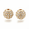 Alloy Bead, with Rhinestone, Round, Crystal, Golden, 8x8mm, Hole: 1.5mm