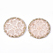 Polyester Woven Pendant Decorations, with Iron Findings, Flat Round with Flower, Light Gold, Misty Rose, 28x2mm
