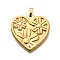 304 Stainless Steel Pendants, Heart with Flower Charm, Real 18K Gold Plated, 31x31x3mm, Hole: 4x3mm