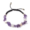 Natural Amethyst Chip & Acrylic Imitation Pearl Braided Bead Bracelets, Heart Adjustable Bracelets for Women Men, Inner Diameter: 1-5/8~2-1/2 inch(4.2~6.5cm)