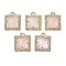 Natural Rose Quartz Faceted Square Charms, Rack Plating Brass Micro Pave Clear Cubic Zirconia Charms, Golden, 13.5x11.5x4.5mm, Hole: 1.4mm