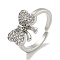 Brass Micro Pave Cubic Zirconia Cuff Ring, Bowknot Open Ring for Women, Cadmium Free & Lead Free, Long-Lasting Plated, Platinum, Adjustable