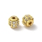 Brass Micro Pave Cubic Zirconia Beads, Round, Real 18K Gold Plated, 4.5x4mm, Hole: 1mm