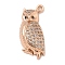 Rack Plating Brass Micro Pave Cubic Zirconia Pendants, Long-Lasting Plated, Lead Free & Cadmium Free, Owl Charms, Rose Gold, 22x9.5x4.5mm, Hole: 1.5mm