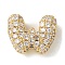 Brass Micro Pave Cubic Zirconia Beads, Letter, Rack Plating, Long-Lasting Plated, Real 18K Gold Plated, Letter W, 9x11.5x5.5mm, Hole: 3x2mm