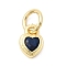 Brass Cubic Zirconia Charms, Heart Charms, Cadmium Free & Lead Free, Real 18K Gold Plated, Long-Lasting Plated, Prussian Blue, 7x5x2.5mm, Hole: 3mm
