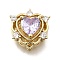 Brass Cubic Zirconia Heart Multi-Strand Links, Long-Lasting Plated, Rack Plating, Golden, Lilac, 13.5x13x7mm, Hole: 1.2mm