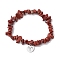 Natural Red Jasper Stretch Bracelets, with 304 Stainless Steel Pendants, Flat Round with Aries Sign, Inner Diameter: 1-7/8~2 inch(4.9~5.2cm)