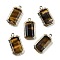 Natural Tiger EyePendants, with Golden Brass Finding, Rectangle Charms, Faceted, 20.5x11x3.5mm, Hole: 1.2mm