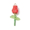 Glass Seed Beaded Rose Pendants, with 304 Stainless Steel Loop, Real 18K Gold Plated, Red, 34x9~10mm, Hole: 2mm