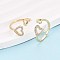 Brass Micro Pave Cubic Zirconia Cuff Rings for Women, Heart, Clear, Inner Diameter: 18mm