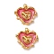 304 Stainless Steel Enamel Pendants, with ABS Plastic Imitation Pearl and Rhinestone & Jump Ring, Heart Charm, Ion Plating(IP), Real 18K Gold Plated, Cerise, 16x18x3.5mm, Hole: 2.5mm