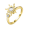 Sun Cat Eye Rotatable Open Cuff Ring for Women, Brass Cubic Zirconia Fidget Spinner Rings, Golden, 13mm, Inner Diameter: 16mm