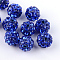 Handmade Polymer Clay Disco Ball Beads, with Glass Rhinestone, Sapphire, PP13(1.9~2mm), 4 Rows Rhinestone, 6mm, Hole: 1mm