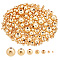 360Pcs 7 Styles Rack Plating Brass Beads, Long-Lasting Plated, Round, Real 14K Gold Plated, 2~10mm, Hole: 1~2mm