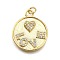 Rack Plating Brass Micro Pave Cubic Zirconia Pendants, Flat Round with Heart & Word Love, with Jump Ring, Cadmium Free & Lead Free, Long-Lasting Plated, Real 18K Gold Plated, 24x20x3mm, Hole: 3.5mm