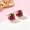 Square Brass Micro Pave Cubic Zirconin Stud Earrings, Cadmium Free & Lead Free, Rack Plating, Long-Lasting Plated, Golden, Medium Violet Red, 8.5x7mm
