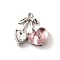 Alloy Pendants, Cherry, with Resin & Rhinestone, Rack Plating, Lead Free & Cadmium Free & Nickel Free, Platinum, Pink, 19x17x6mm, Hole: 1mm