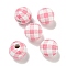 Printed Wood European Beads, Round with Tartan Pattern, Cerise, 15.5~16mm, Hole: 4~4.5mm