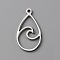 201 Stainless Steel Pendants, Teardrop with Wave Charm, Stainless Steel Color, 22x12x1mm, Hole: 1.5mm