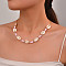Natural Cowrie Shell & Round Acrylic Beaded Waxed Cord Braided Necklaces for Women, Pearl Pink, 25.59 inch(65cm)