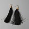 Cotton Tassel Dangle Earrings, Golden Alloy Jewelry for Women, Black, 115mm, Pin: 0.6mm