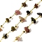 Handmade Natural Tourmaline Chip Beaded Chains, Soldered, with Rack Plating Brass Findings, Long-Lasting Plated, Lead Free & Cadmium Free, with Spool, Real 18K Gold Plated, 3~8x2~4x3~4mm