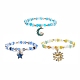 Braccialetti elastici con ciondoli smaltati in lega di luna e sole e stelle in stile 3pcs 3 con vetro per le donne BJEW-JB08007-1