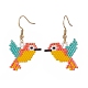 Glass Seed Braided Woodpecker Dangle Earrings EJEW-MZ00031-1