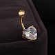 Véritable 18k plaqué or bijoux de corps coeur zircon cubique en laiton anneau de nombril anneau de nombril anneaux de ventre AJEW-EE0001-01A-2
