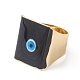 Square Enamel with Evil Eye Wide Band Finger Rings RJEW-A014-02G-08-3