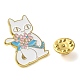 Emaille-Pins mit Cartoon-Yoga-Katze und Blumen JEWB-E030-01G-02-3