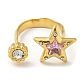 Открытое кольцо-манжета со звездой из розового циркония RJEW-D022-01G-2