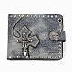 頭蓋骨のリベットちりばめられた革の財布を持つ男性のクロス  亜鉛合金パーツ  アンティークシルバー＆プラチナ  ライトスチールブルー  12.5x10.5x3.2cm ABAG-N004-04C-1
