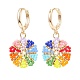 Rainbow Color Japanese Seed Braided Flower Dangle Hoop Earrings EJEW-MZ00003-2