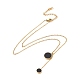 Collier lariat pendentif rond plat coquillage synthétique noir NJEW-A004-18G-2
